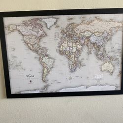 Large World Map Framed