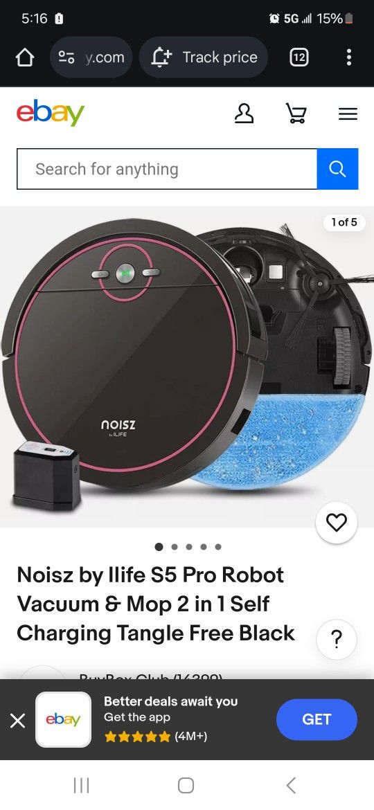 Noisz by Ilife S5 Pro Robot Vacuum & Mop 2 in 1 Self Charging