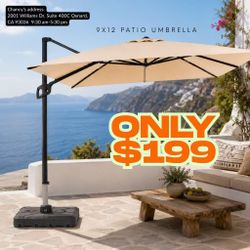 9x12 BEIGE Patio Umbrella for backyard garden beach 30MPH Wind-Resistant  Stable Structure Exceeding Industry Standards single top