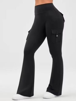 Womens Workout Flare Pants With Cargo Pockets Scrunch Butt Lifting High Waist Gym Yoga Pants