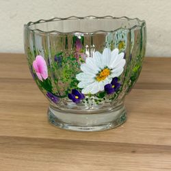 Hand Painted Floral Art Glass Bowl / Cachepot • Artist Signed • 5”