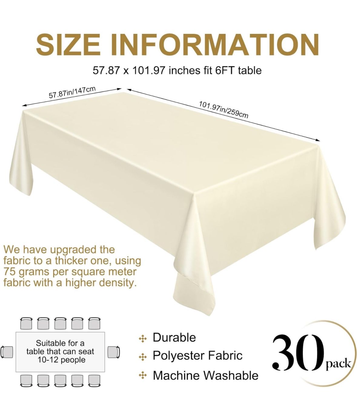 Ivory White Polyester Table Cloths (18pk)