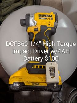 DeWalt 1/4" High Torque Impact Driver w/4AH Battery $100