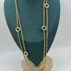 Vintage Monet Station Necklace Gold Tone 1960’s 52” Long Great Condition 