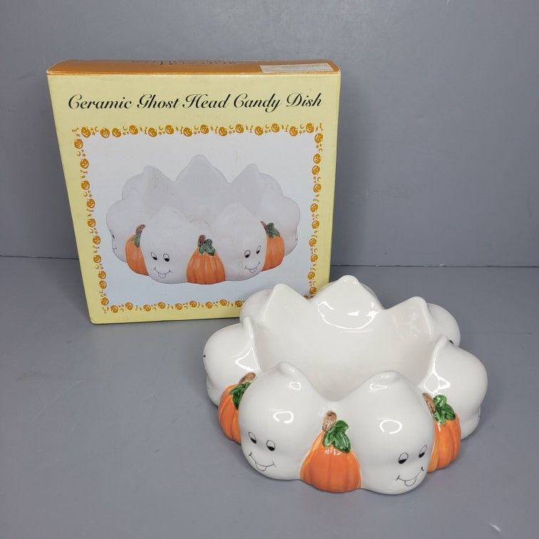 Vintage Ceramic Ghost Pumpkin Candy Dish