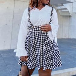 SHEIN Curve Plus Houndstooth Print Overall Dress size 1XL