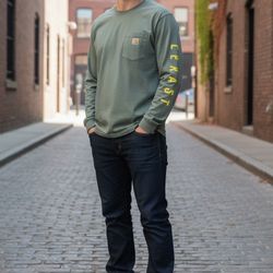 NWT Carhartt Loose Fit Heavyweight L Sleeve Texas Graphic T-Shirt Sage Green XL