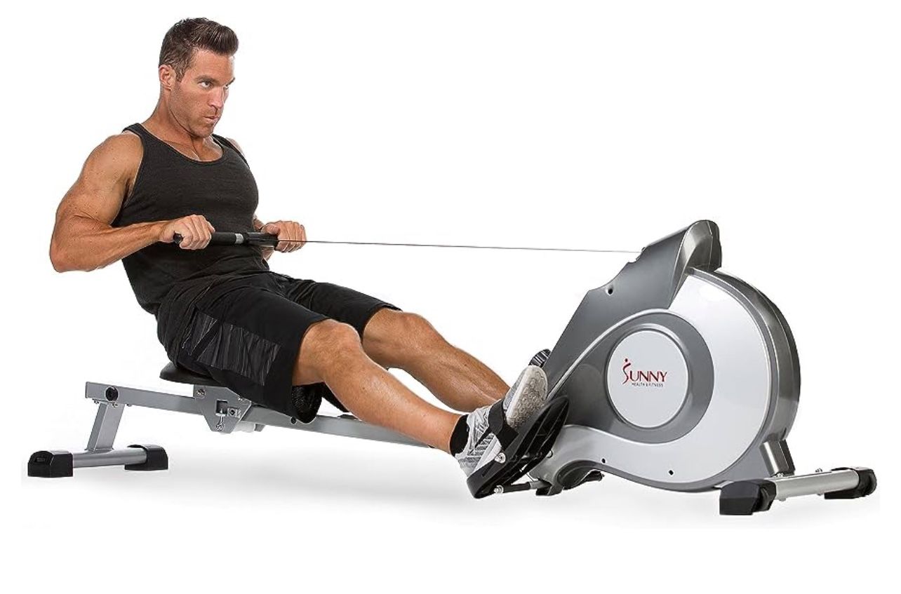 Sunny Health & Fitness Magnetic Rowing Machine w 53.4" Extended Slide Rail