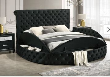 Black Queen Upholstered Storage Panel Bed