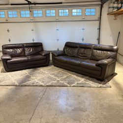Natuzzi Brown Leather Sofa & Loveseat Set – Genuine Leather
