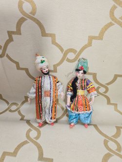 Vtg Traditional Turkish Dolls Man & Woman Handmade 8¼" Folklore Read Below