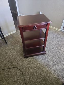 Cherry Wood End Table with Drawer and Shelves