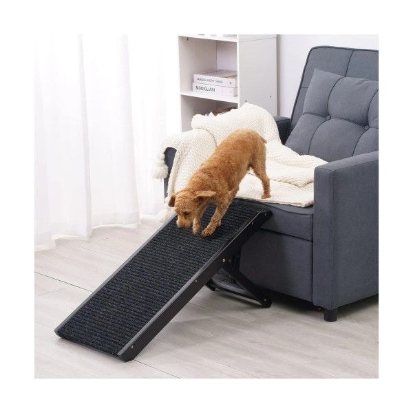 SweetBin 18" Tall Adjustable Pet Ramp - Small Dog Use Only - Wooden Folding Portable Dog & Cat Ramp Perfect for Couch or Bed with Non Slip Carpet Surf
