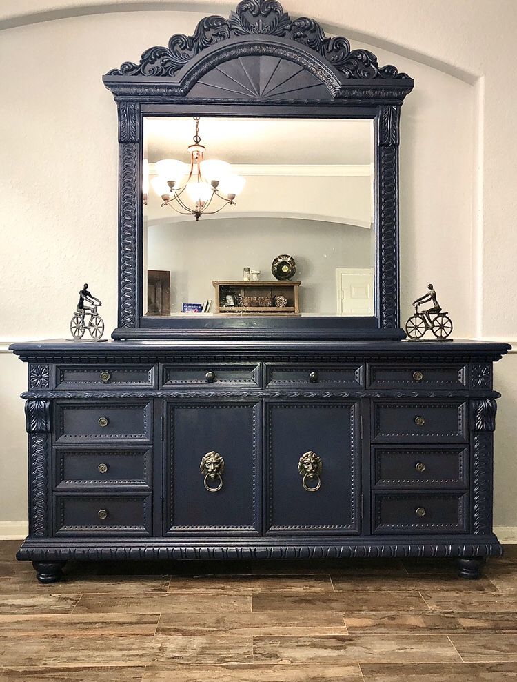 Vintage Ornate Dresser/ Buffet/ Tv Console with Mirror ~ Very Large !