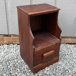 Antique Wood One Drawer Side Table Night Stand Cabinet