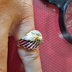 14kt Yellow Gold 1.5 Carat RUBY & DIAMOND HAWK RING & Att Deco Ring