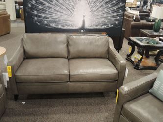 Rutherford Home Bari Iron Leather Track Arm Loveseat - Taupe | Small Sofa | Two-Seat Couch