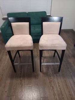 Set of 2 Modern Black & Cream Bar Stools / Counter Chairs