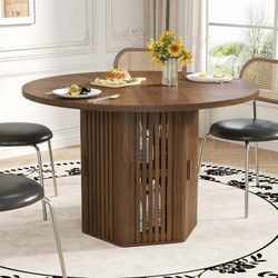 47 Inch Round Dining Table for 4, Circle Kitchen Table with Storage Shelf for Living Room, Brown 