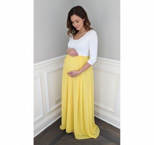 Pinkblush Women's Maternity Dress Maxi - Yellow White, Medium
