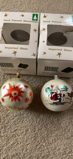 TRIM A HOME - 2 HAND PAINTED GLASS ORNAMENTS IMPORTED FROM CZECHOSLOVAKIA