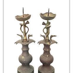 Estate Brass Bird Candle Sticks