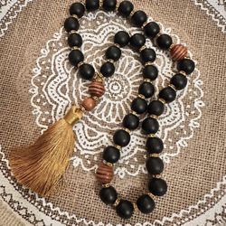 Black & Gold Handmade 33 Bead Islamic Prayer Beads Decor Or Use Wood Mesbiha