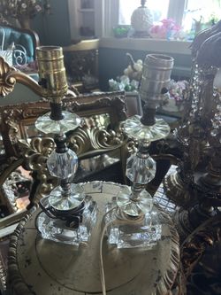 Pair Of Antique Crystal Boudoir Lamps  ($40 Pair)
