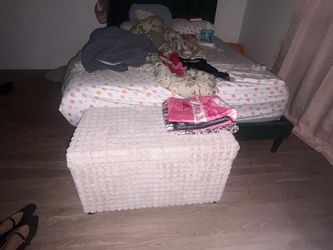 White Textured Upholstered Storage Ottoman