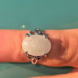 Stainless Steel Ring with Moonstone Labradorite Flower Design Size 5.5