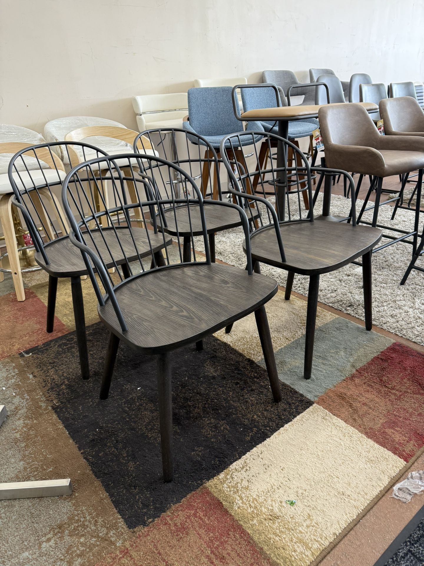 Riley Dark Walnut Wood and Black Metal Arm Chair (Set of 4)