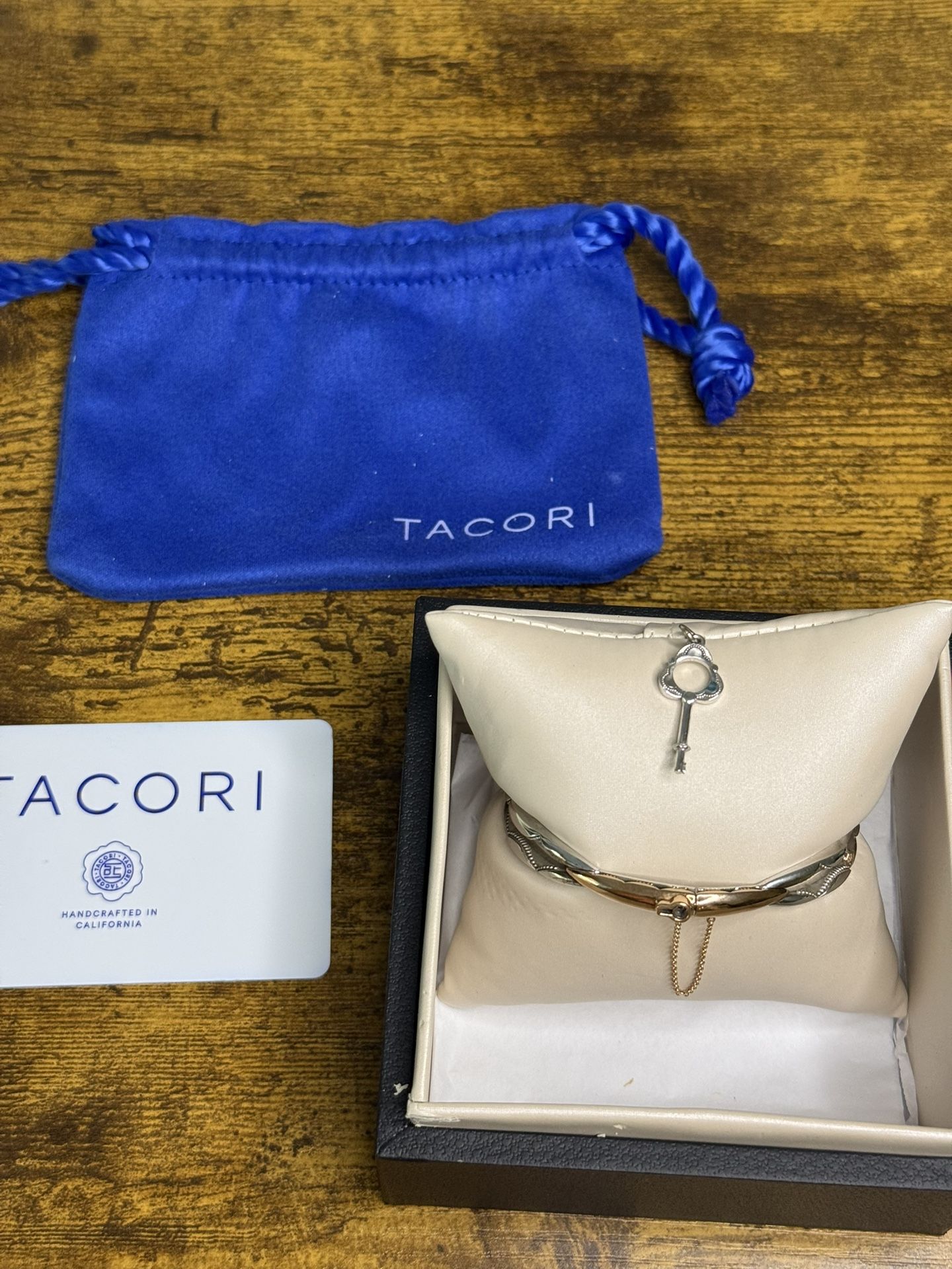 🔥TACORI STERLING SILVER & 18K ROSE GOLD OVAL PROMISE BRACELET W/CHAIN W/KEY 6.25