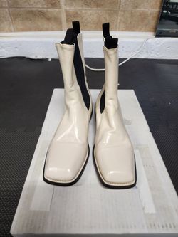 Cream Patent Leather Chelsea Boots