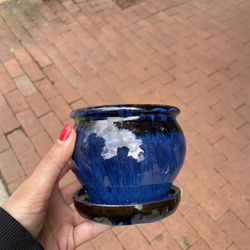 Blue Painted Clay Small Planter 