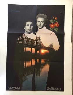 Simon Garfunkel Bookends 1968 authenic folded Art Poster collectible music  art poster featuring the band members and sunset bridge silhouette and flo