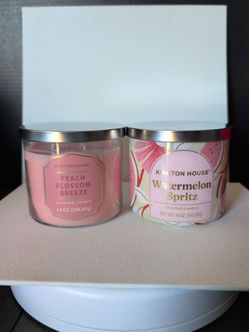 Summer Scents! Watermelon and Peach Scented Candles Set of 2
