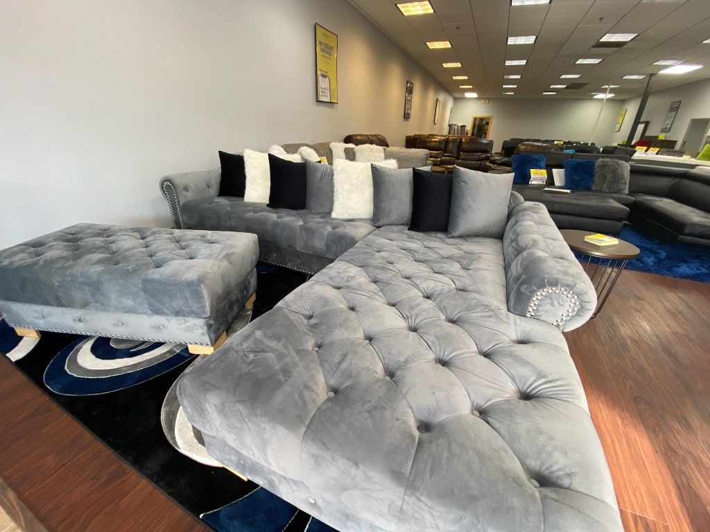 VELVET CHASE SOFA WITH OTTOMAN!!! JUST $10 DOWN AND 90 DAYS TO PAY!!! SAME DAY DELIVERY!!!