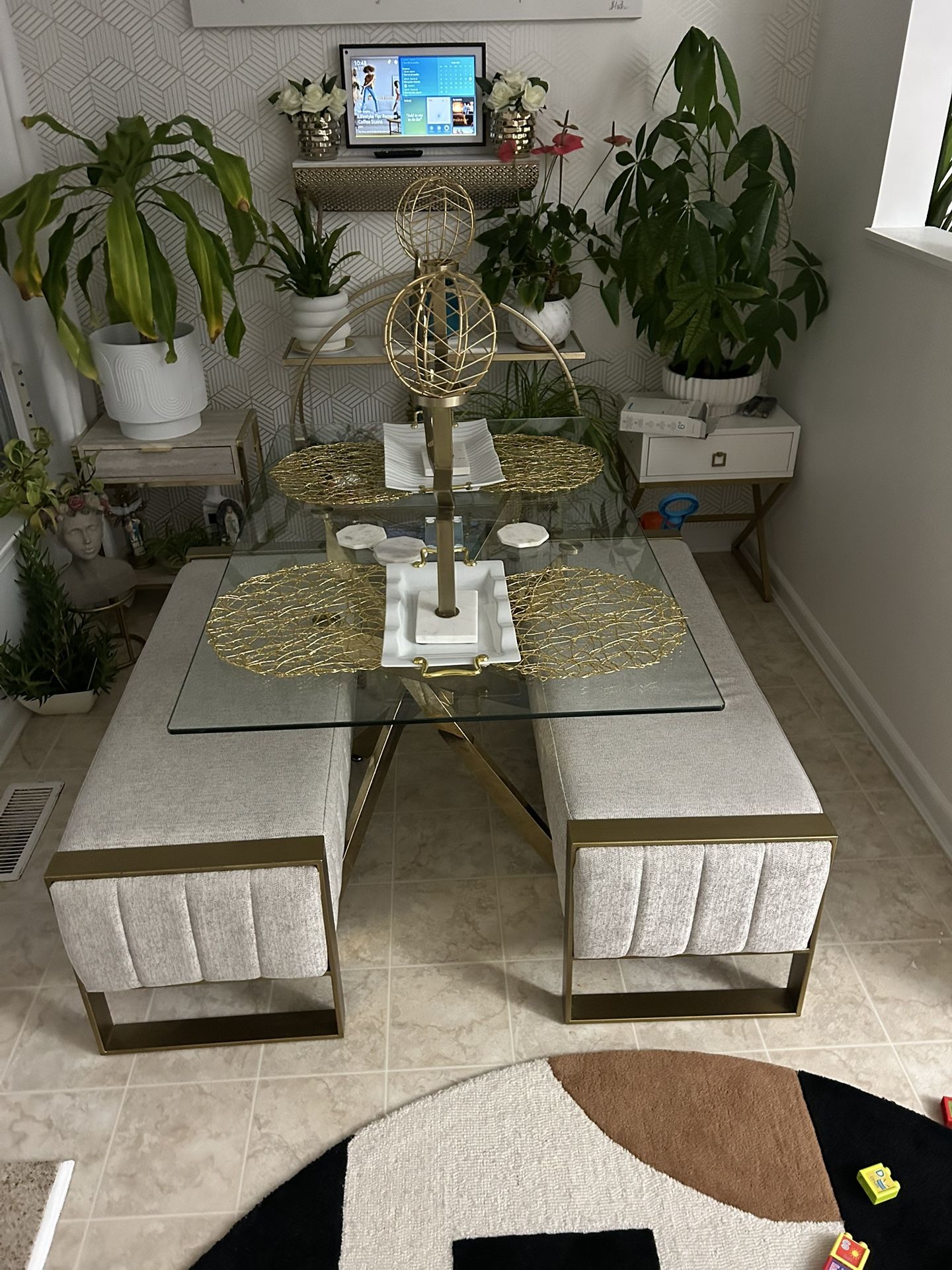 Glass And Gold Dining Table