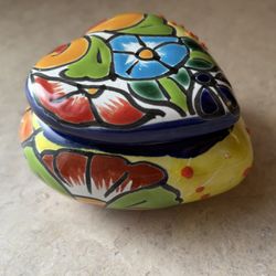 Talavera Style Hand Painted Mexican Pottery Trinket Box 