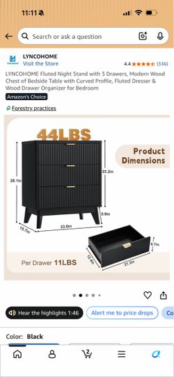 3 drawer nightstand black