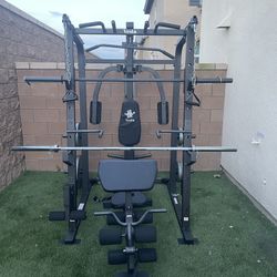 Vesta Fitness Smith Machine 1001 w/Bench Attachment | 245lb Cast Iron Olympic Weights | 7ft Olympic Bar | Fitness | Gym Equipment | FREE DELIVERY 🚚 