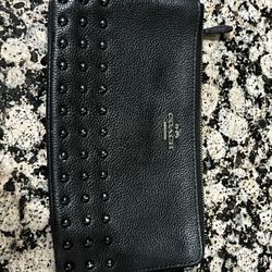 COACH Black Studded Pebble Leather Corner Zip Wristlet