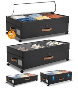Underbed storages pack of 2 with cover and wheels/ metal+ fabric