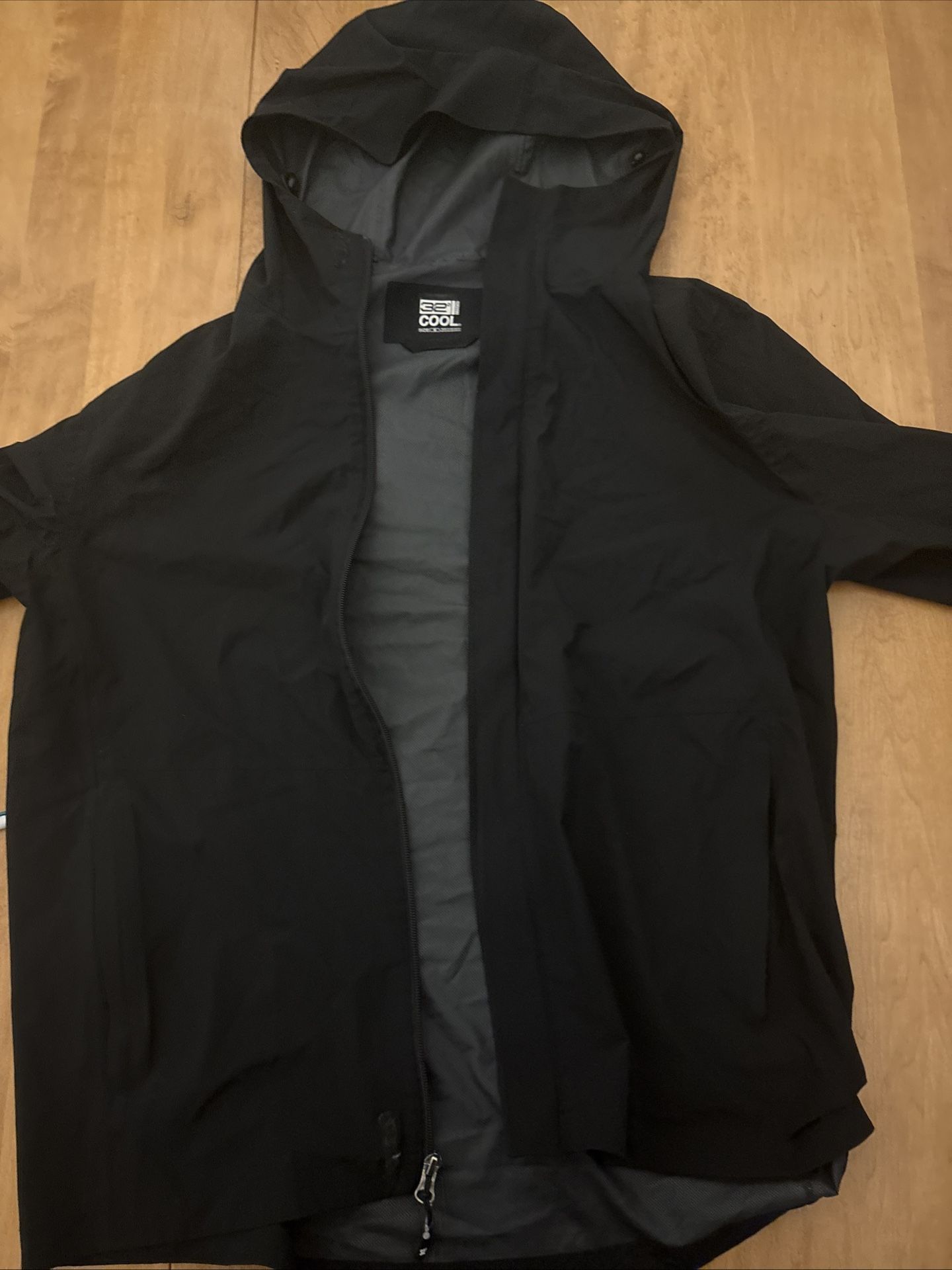 32 Degrees Cool Jacket Womens M Black Full Zip Hooded Packable Windbreaker Rain