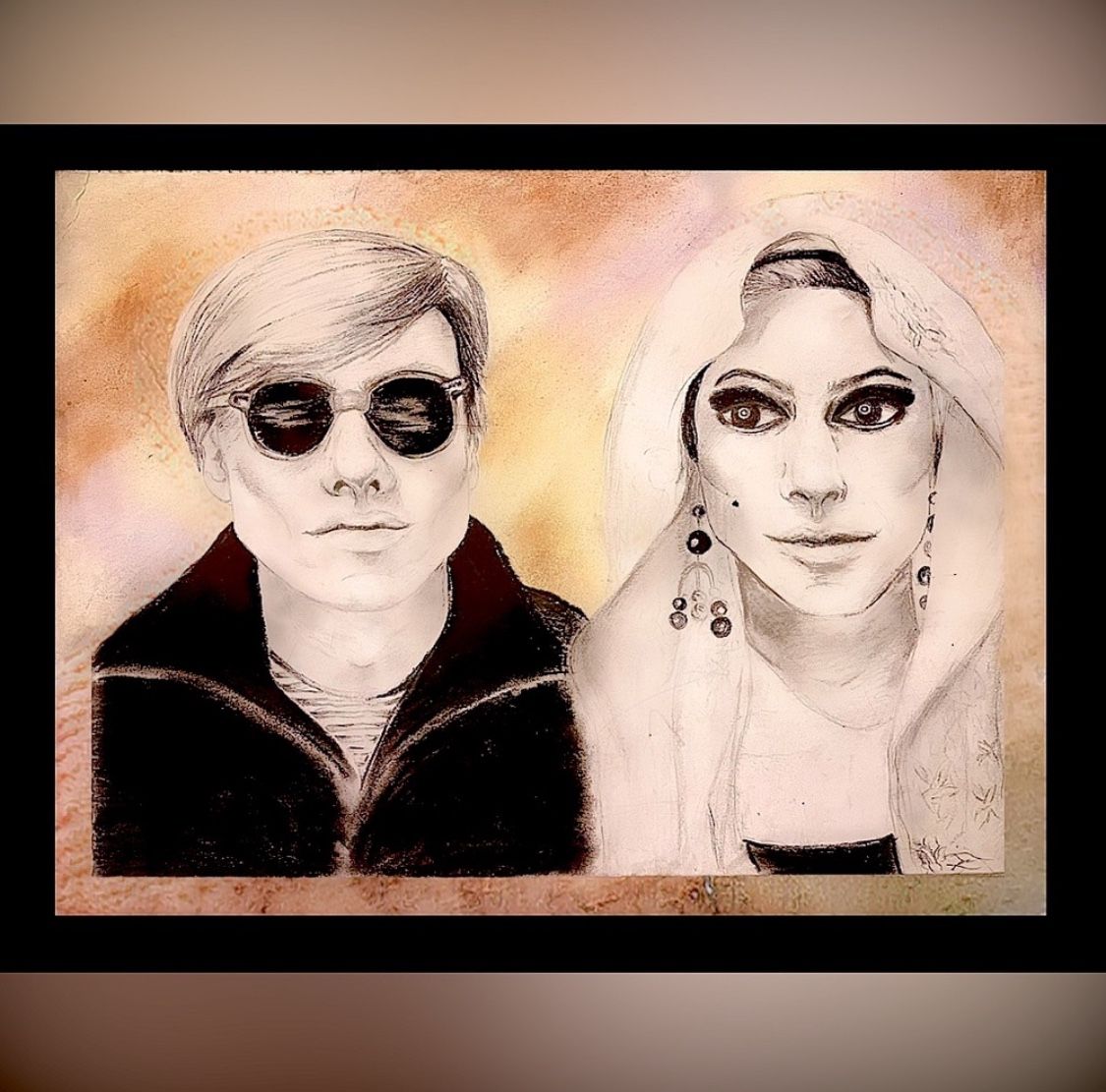 Andy Warhol & Edie Sedgwick Graphite Facial Portrait Handmade Charcoal Poster