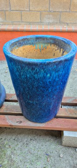 Large Blue Glazed Ceramic Planter