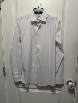 Lucky Brand Men size medium 15-15.534/35 Dress Shirt White Slim Fit Stretch Moisture Wicking