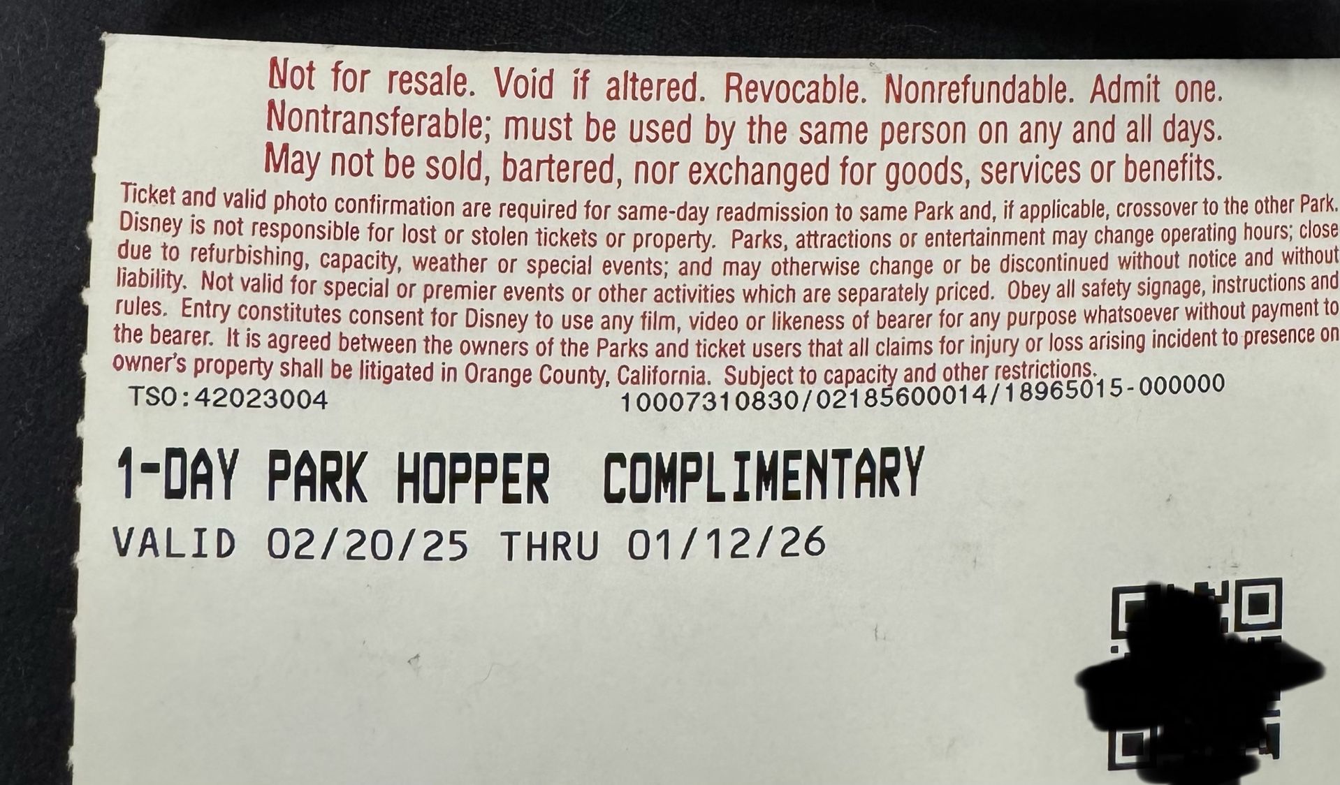 Park Hopper - Valid  till January 12, 2026 - $200 obo