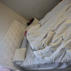Cream Upholstered Queen Bed