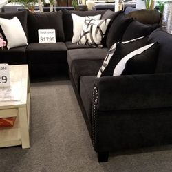 Brand New 128" x 89" Black Velvet Corner Sectional